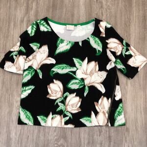 Postage Stamp for Anthropologie Women's Black/Green/White Floral Print Top sz XS